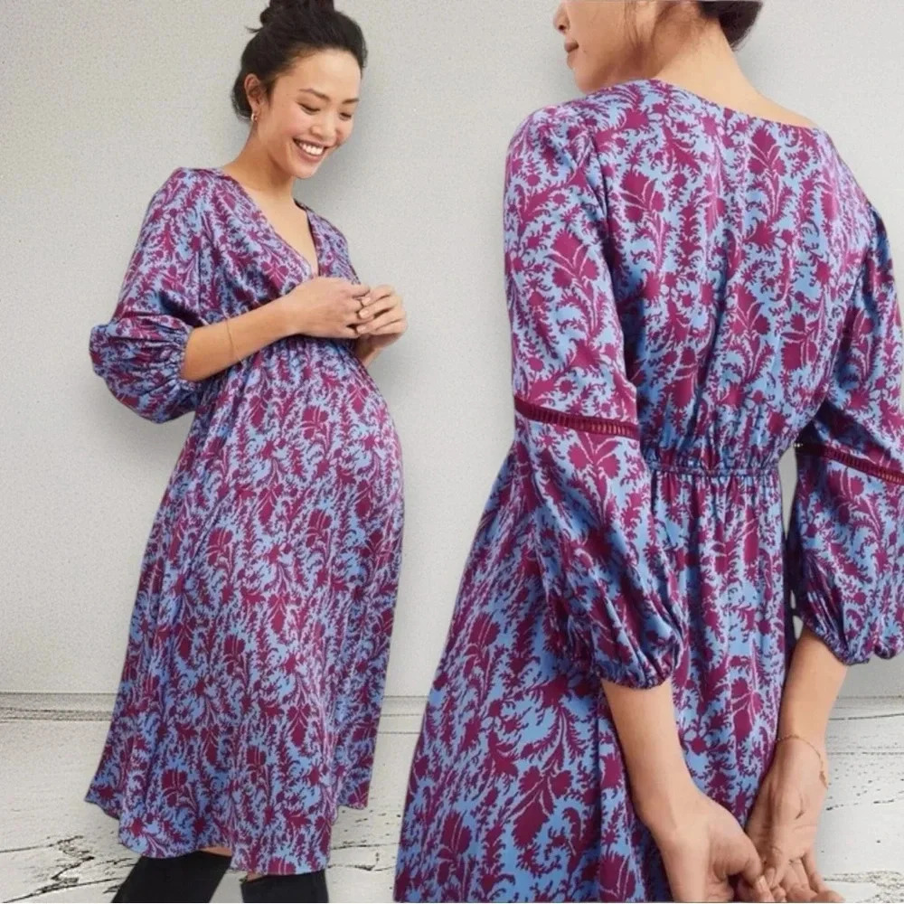 NEW HATCH The Juliet Printed Dress in Sky blue Magenta Floral Size 0